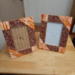 CYNTHIA ROWLEY handmade Sheffield Home Vibrant Orange and Brown Mosaic 2 Frames